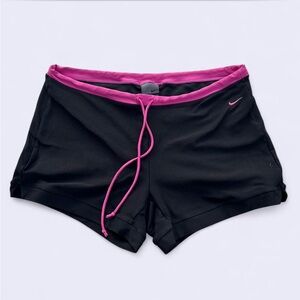 Nike vintage black spandex shorts w pink drawstring waistband & swoosh